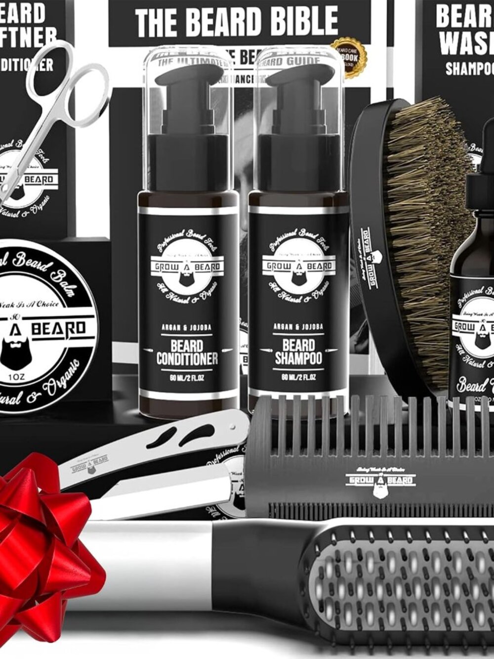 Beard Straightener Grooming Kit for Men, Beard Growth Kit, Wash, Brush & Comb, U